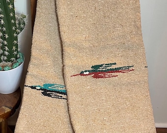Thunderbird Design 2-tone Birds Mexican Blanket Light Beige Sand by Sedona Blanket Co