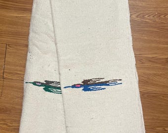 Thunderbird Design Birds Mexican Blanket Light Ivory / Cream by Sedona Blanket Co