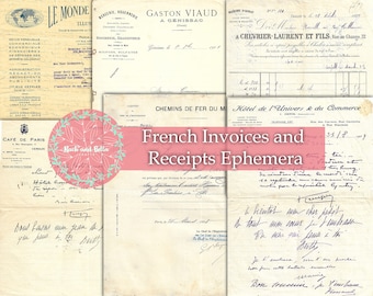 Vintage French Invoices and Receipts- Ephemera for Journals and Scrapbooks  - Junk Journaling Digital