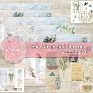 Snowdrop and Blossom A Spring Kit  Junk Journal Kit  - Junk Journaling Digital, Journal Page Kit , Printables, Botanical