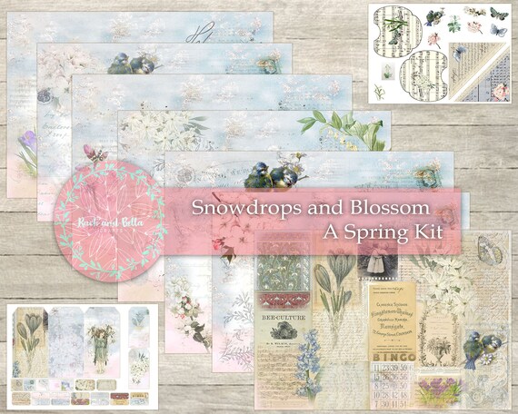 Snowdrop Blossom Junk Journal Kit – Spring Botanical Ephemera (Digital Download)