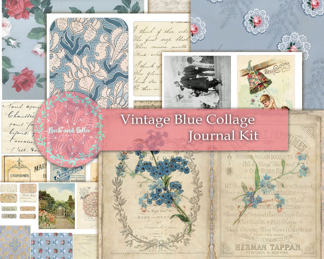 Vintage Blue Junk Journal Kit – Collage Ephemera, Printables (digital ...