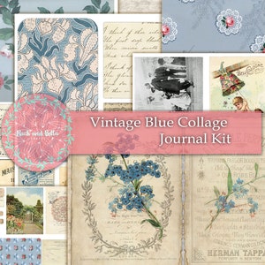 Vintage Blue Collage Junk Journal Kit  - Junk Journaling Digital, Journal Page Kit , Pintables, Ephemera
