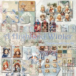Un kit numérique Highland Winter EPHEMERA et Fussy Cuts au format A4 et USL - parfait pour les journaux, la réservation de ferraille et les cartes PDF