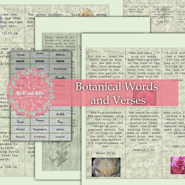 Botanical Words and Verses - Ephemera Cards for Journals and Scrapbooks  - Junk Journaling Digital , Botanical, Bible Scripture Cards