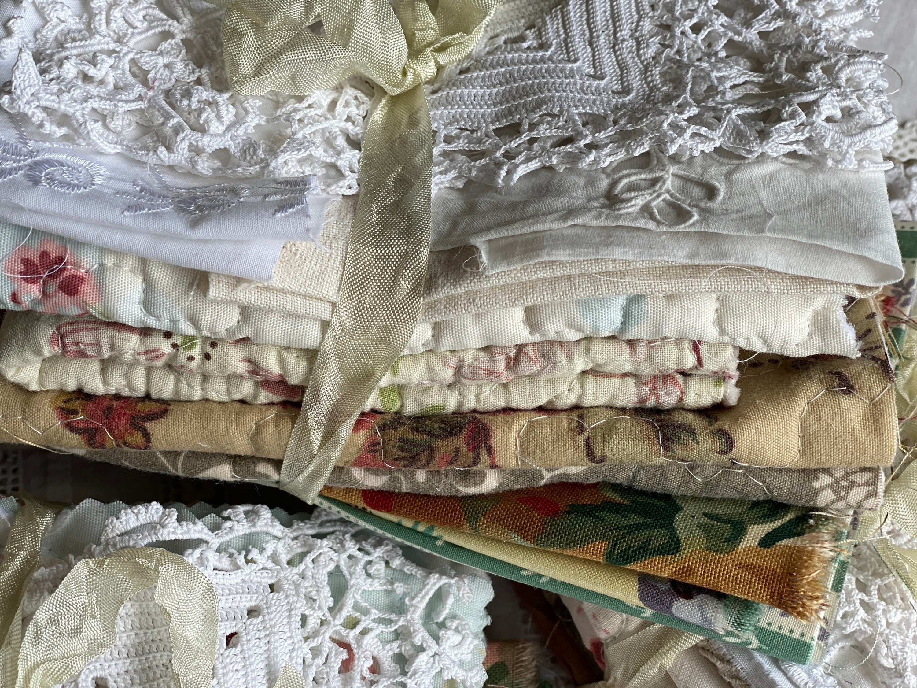 Vintage Fabric and Quilt Bundles with Vintage Lace Perfect | Etsy