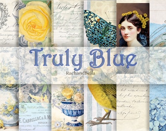 Truly Blue Journal Kit - Vintage Ephemera, Scrapbook Pages (Digital Download)