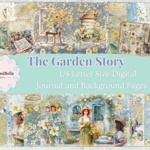 The Garden Story Journal Pages - Kit de colaboración primavera 2024 tamaño carta de EE. UU. - con Angela Kerr - ENORME KIT de 25 páginas