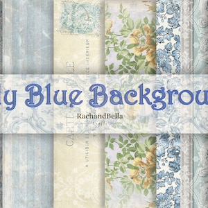 VERAMENTE BLU Sfondi 8 Pagine di Splendidi Disegni di Carta - Kit Digitale Pagine di Diario Spazzatura, Scrapbooking