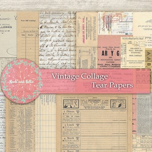 vintage Collage Tear Papers Junk Journal Kit - Junk Journaling Digital, Journal Page Kit , Pintables, Collage Pages