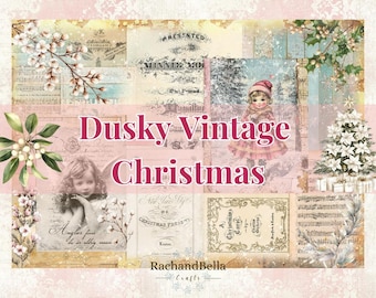 USA Dusky Vintage Christmas Junk Journal Pages, Scrapbooking