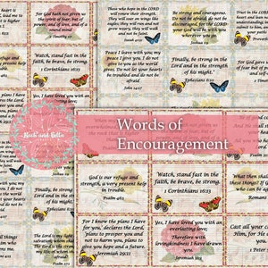 Worte der Ermutigung - Ephemera Karten für Journale und Scrapbooks - Junk Journaling Digital , Printables, Bibel Schriftkarten