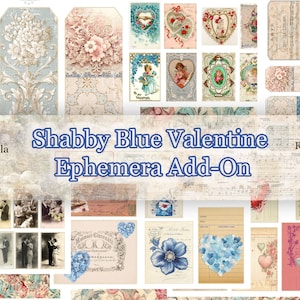 SHABBY BLUE Valentine Ephemera Add-On afdrukbare papieren A4 en USL, digitale download, geen fysiek item