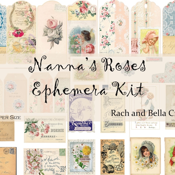 BEAUTIFUL Nanna's Roses EPHEMERA Journal Pages Kit - Scrapbooking, Junk Journal Digital Kit