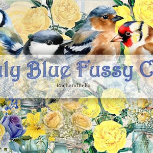 VRAIMENT BLEU Fussy Cuts 8 pages de superbes motifs en papier - Kit numérique Junk Journal Pages, Scrapbooking