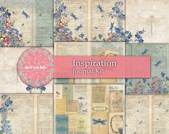 Dragonfly Junk Journal Kit – Botanical Ephemera, Printable Pages (Digital Download)