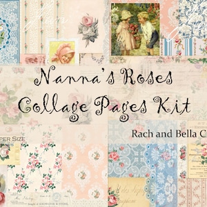 US LETTER Size BEAUTIFUL Nanna's Roses Collage Journal Pages Kit - Scrapbooking, Junk Journal Digital Kit