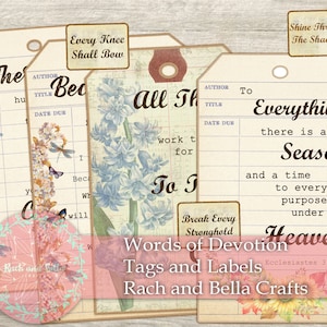 Hermosas etiquetas florales de versículos bíblicos- Tarjetas efímeras para diarios y álbumes de recortes - Diario basura digital, imprimibles, tarjetas de Escrituras bíblicas