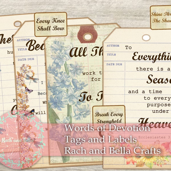Beautiful Floral Bible Verse Tags- Ephemera Cards for Journals and Scrapbooks  - Junk Journaling Digital , Printables, Bible Scripture Cards