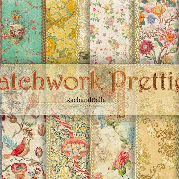 Papel digital floral patchwork – Kit de diario basura (descarga digital)