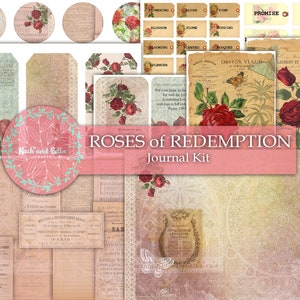 Rosen der Rücknahme Junk Journal Kit - Junk Journaling Digital, Journal Page Kit, Pintables,