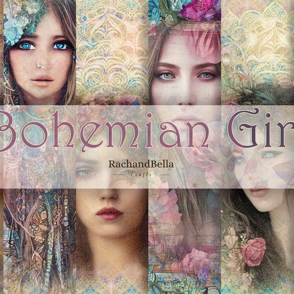 Bohemian Girl HUGE Journal Page Kit 20 Stunning Paper Designs - Digital Pages, Junk Journal Pages, Scrapbooking
