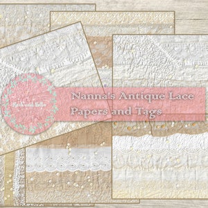 Nanna’s Antique Lace Papers Kit and Tags Junk Journal Kit - Junk Journaling Digital, Journal Page Kit , Imprimables,