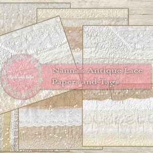 Nanna's Antique Lace Papers Kit and Tags Junk Journal Kit  - Junk Journaling Digital, Journal Page Kit , Printables,