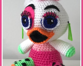 Chick Chick crochet pattern, resembling Five Nights at Freddy's Chica. - Digital Download. This is a PATTERN ONLY, not an actual toy.