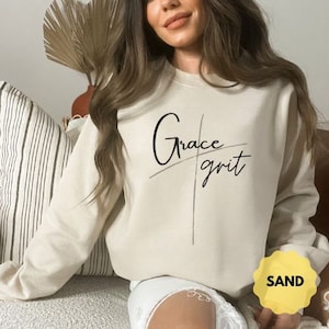 Women&#39;s Grace and Grit Christian Cross Sweatshirt, Gift for Christian Mom, Country Western wife