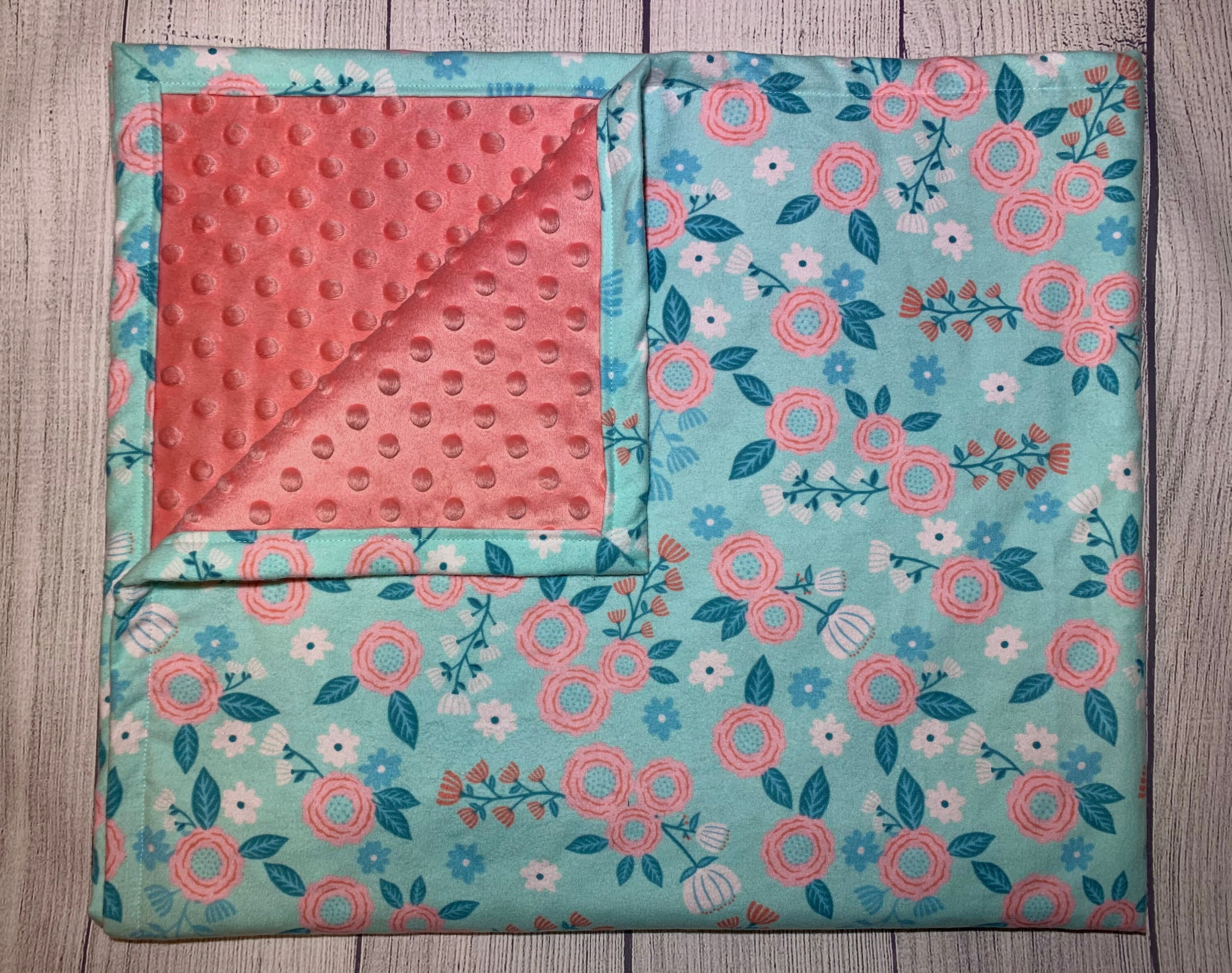 Coral and Turquoise Flowers Baby Blanket or Lovey Etsy