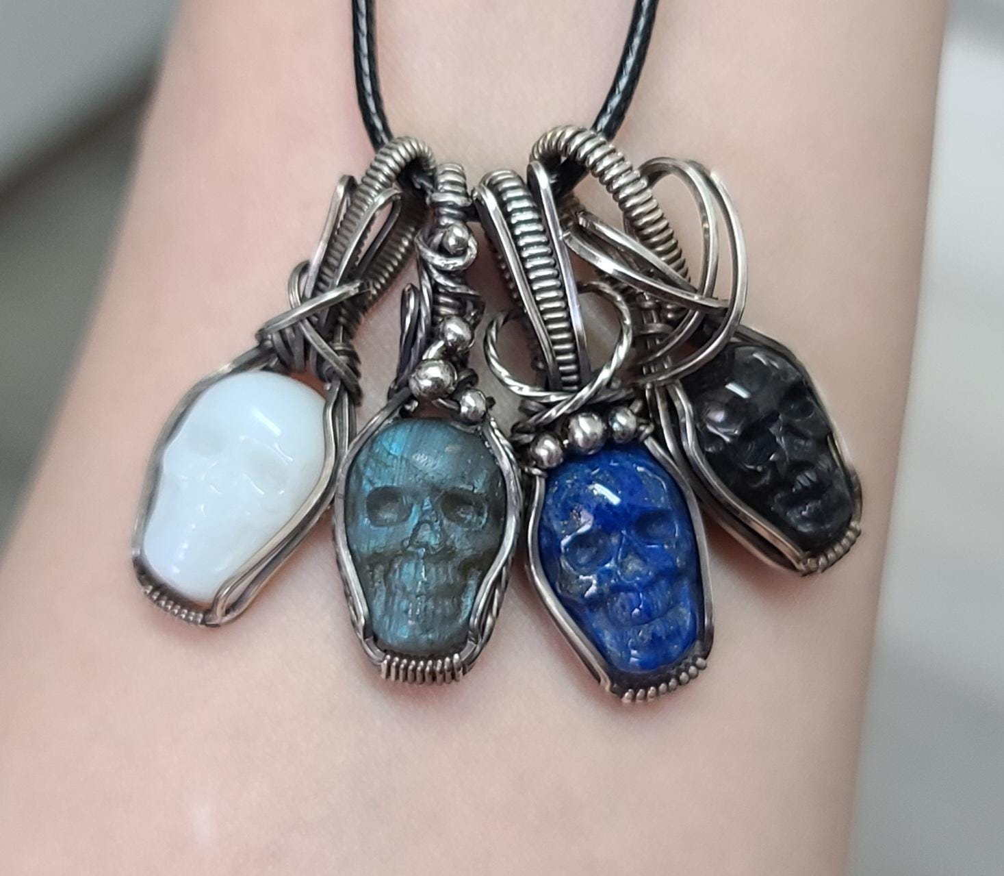Mini Skull Pendants in Solid Sterling Silver. Lapis