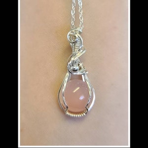 Pink chalcedony and sterling silver dainty pendant