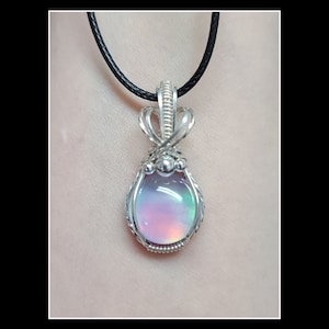 Aurora opal doublet pendant in solid sterling silver