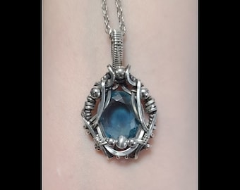 Teal fluorite pendant in solid sterling silver