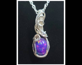 Micro mini purple dyed Ethiopian opal pendant in solid sterling silver