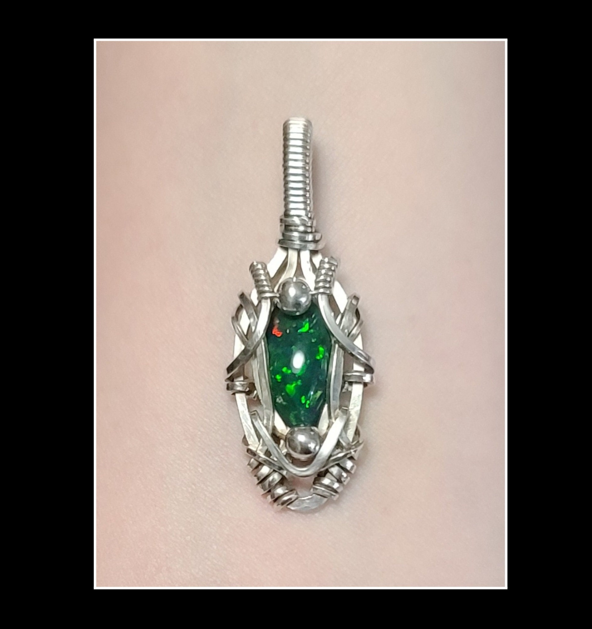 3 carat Black Ethiopian opal pendant in solid sterling silver unisex talisman