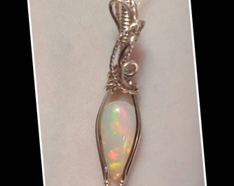 Opal mini pendant in rose gold filled wire