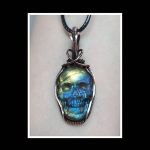 Labradorite skull pendant in solid copper