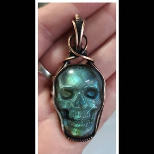 Labradorite skull pendant in copper