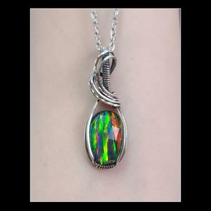 Aurora opal doublet pendant in solid sterling silver