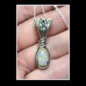 Mini Opal pendant in solid sterling silver. Two stone pendant.