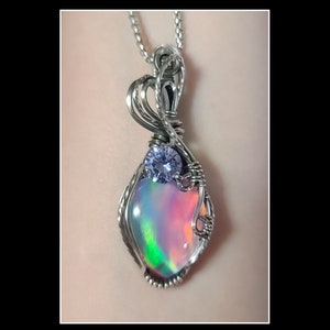 Aurora opal doublet pendant in solid sterling silver