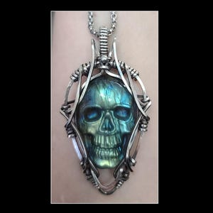 Labradorite skull pendant/ talisman in solid sterling silver