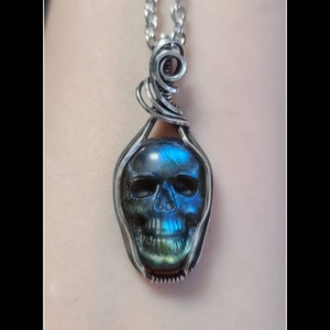 Labradorite skull pendant in sterling silver