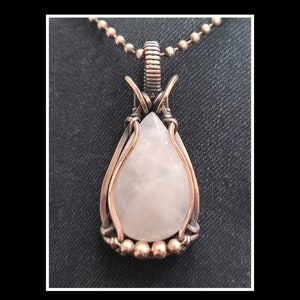 Rose quartz pendant in solid antiqued copper