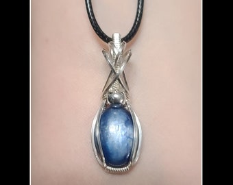 Mini blue kyanite pendant in solid sterling silver