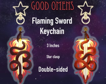 Flaming Sword Snake Acrylic Keychain | Good Omens | Ineffable Husbands