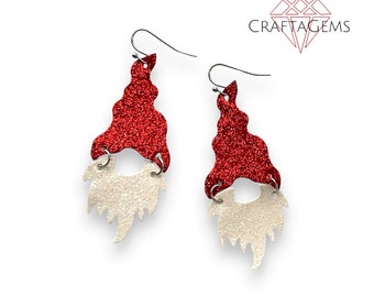 Festive Glitter Gnome Earrings Faux Leather Christmas Sparkle