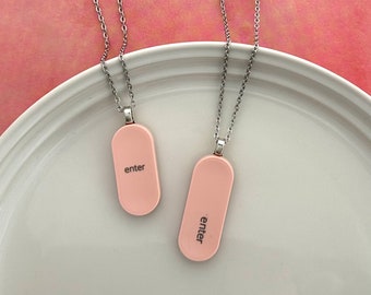 Upcycled Tech Computer Key ENTER Pendant Necklace - Pink - Two Styles